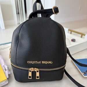 NWT Christian Siriano Mini Backpack – Black Faux Leather Gold Hardware